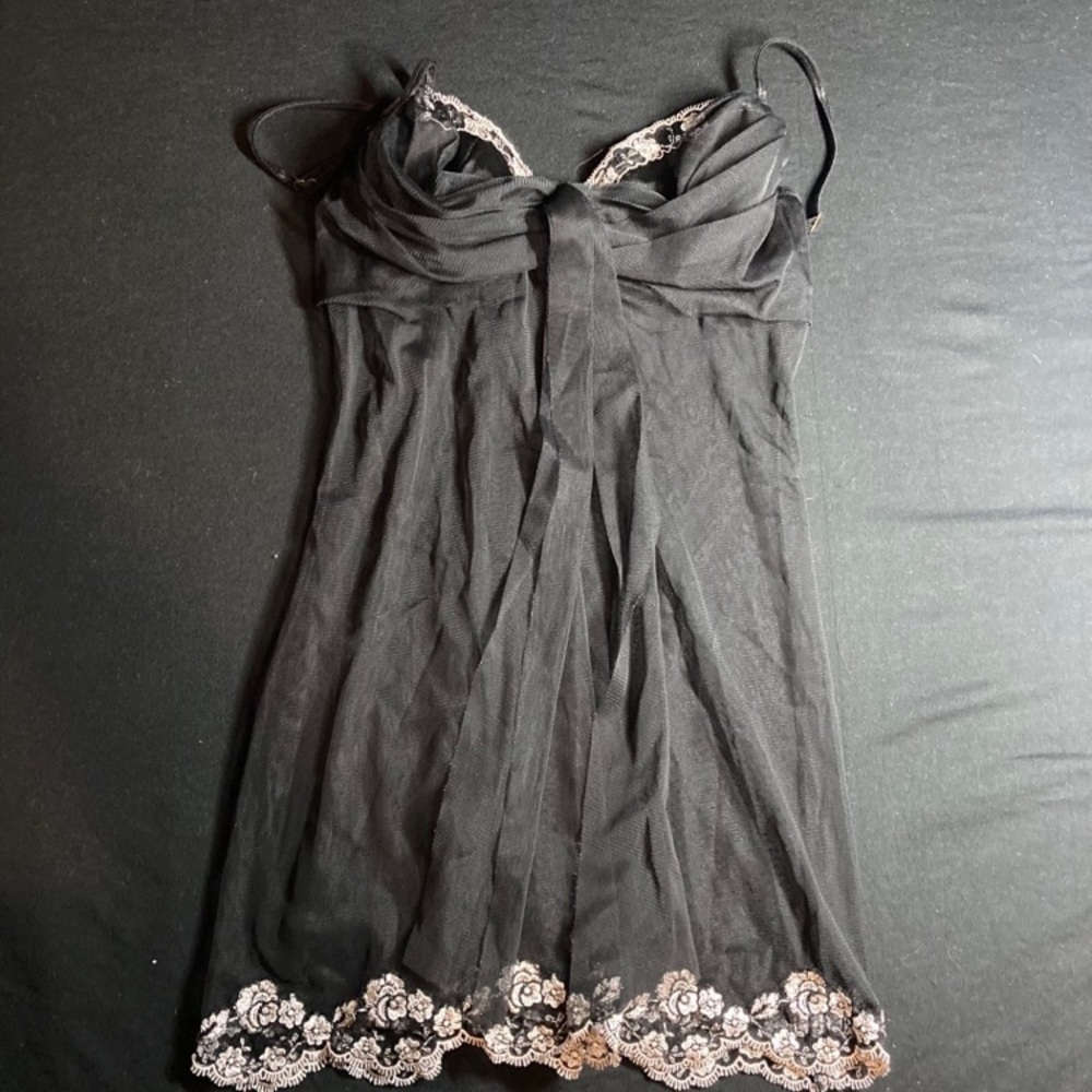 Black and White Floral Lace Trim Babydoll Lingerie Top